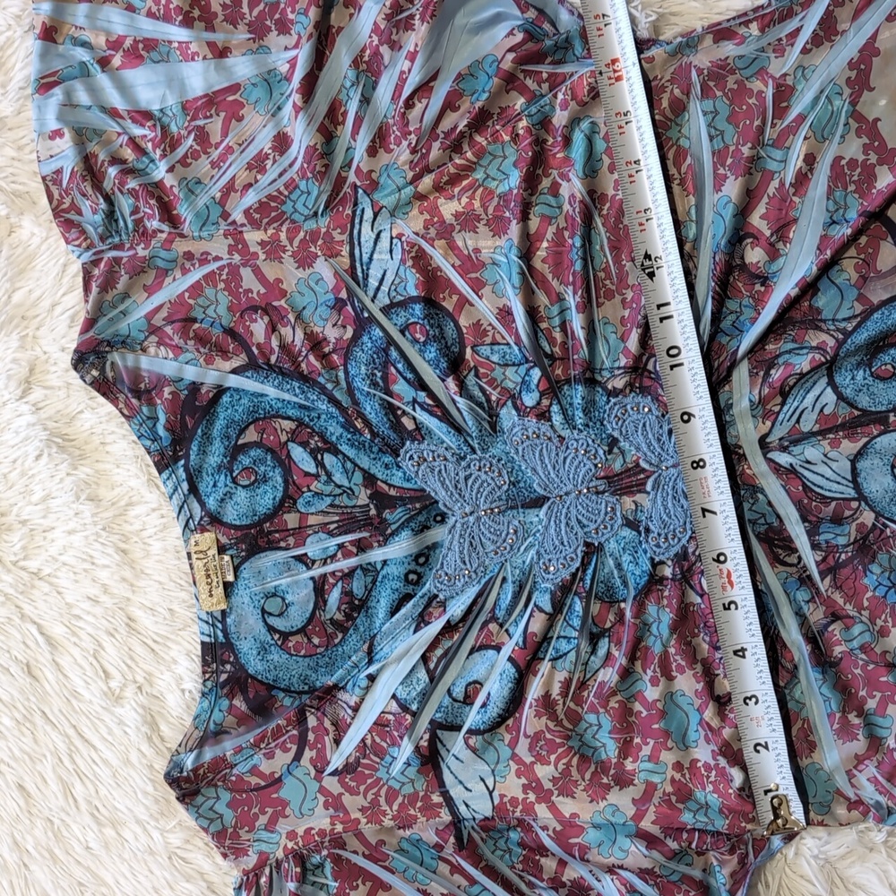 Y2K Oneworld Blue Pink Butterfly Embroidery Flutter Sleeve Fairycore Top Medium - Picture 12 of 13